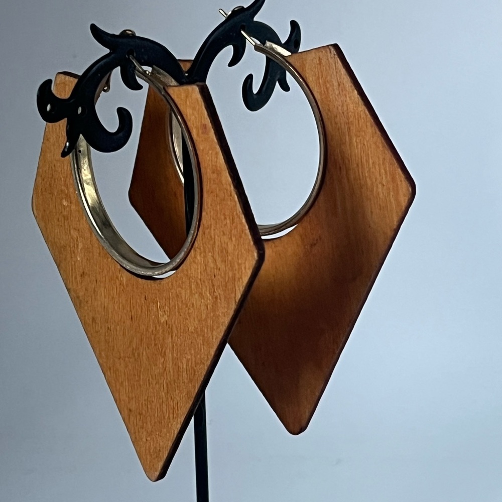 Wood Abstract Hoop Style Earrings